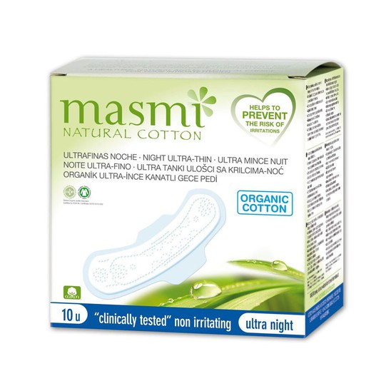 Compresas Masmi Natural Cotton Ultra Noche Alas 10