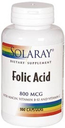 Folic Acid 800 Mcg (Solaray) 100 Cápsulas Vegetales