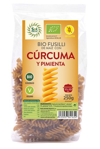 Fusilli Maiz Curcuma Pimienta S/Gluten Bio 250 G