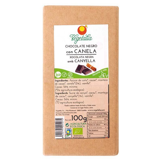 Chocolate Negro Con Canela Bio 100 Gr Vegetalia