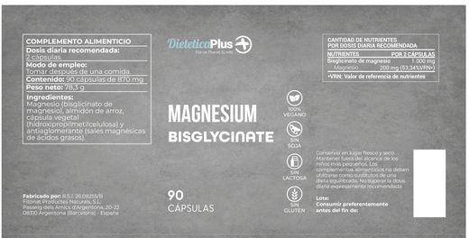 Bisglicinato Magnesio 90 Cápsulas Dietética Plus