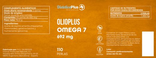 Olioplus Omega 7 500mg 110 Perlas Dietética Plus