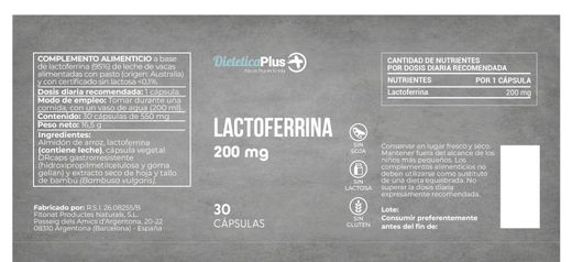 Lactoferrina 200mg 30 Cápsulas Dietética Plus