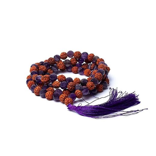 Mala de 108 perlas de amatista y rudraksha + bolsa  Últimas unidades en stock