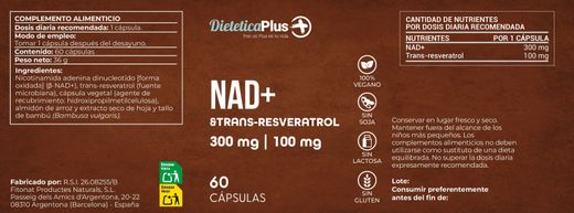 NAD + Trans-Resveratrol 400mg 60 Cápsulas Dietética Plus