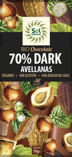 Tableta Chocolate Dark 70% Avellanas Bio 70 G