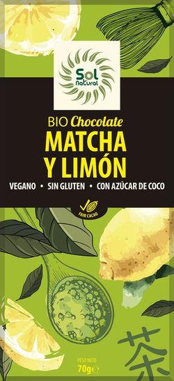 Tableta Chocolate Te Matcha Y Limon Bio 70 G