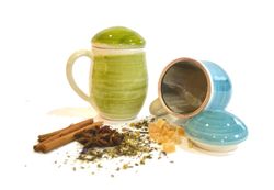 Taza artesanal con infusionador inox (250 ml) Naranja - Tapa plana