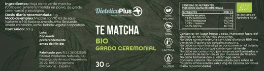 Te Matcha Calidad Ceremonial 30gr Dietética Plus